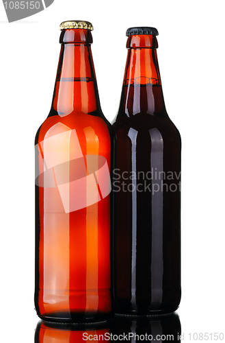 Image of Two bottles of beer and glass