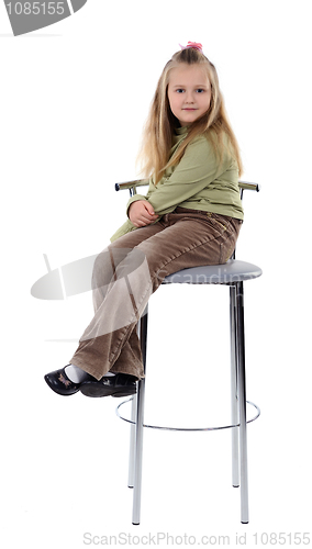 Image of Girl sitting on a high chair, isolated