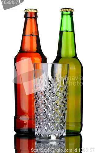 Image of Bottles of beer and glass