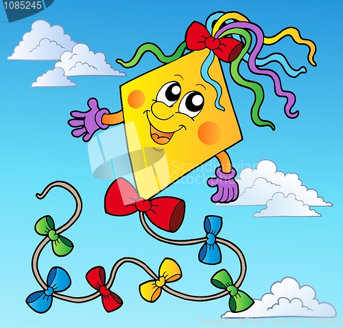 Image of Cartoon kite on blue sky