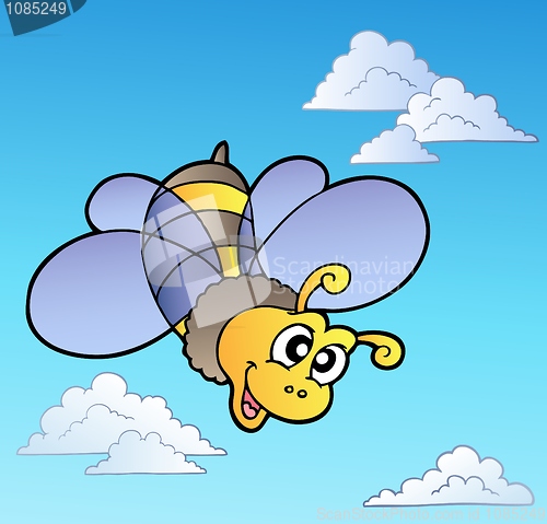 Image of Cute bee on blue sky