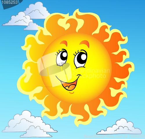 Image of Cute happy Sun on blue sky