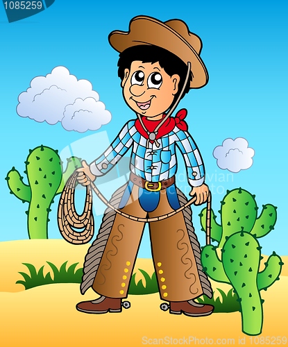 Image of Cartoon cowboy in desert