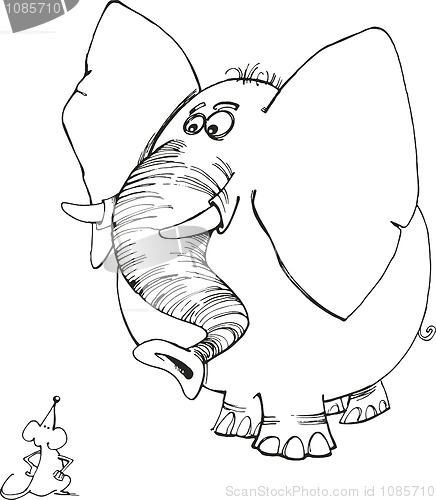 Image of Elephant and mouse for coloring book