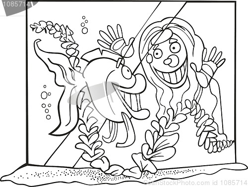 Image of Girl and fish for coloring book