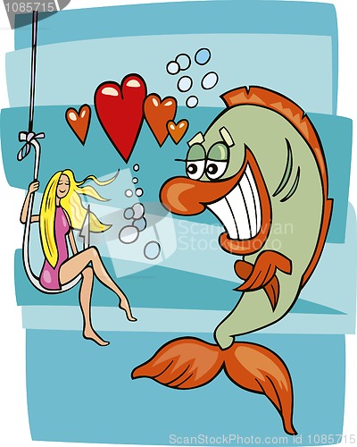 Image of Fish in love and girl