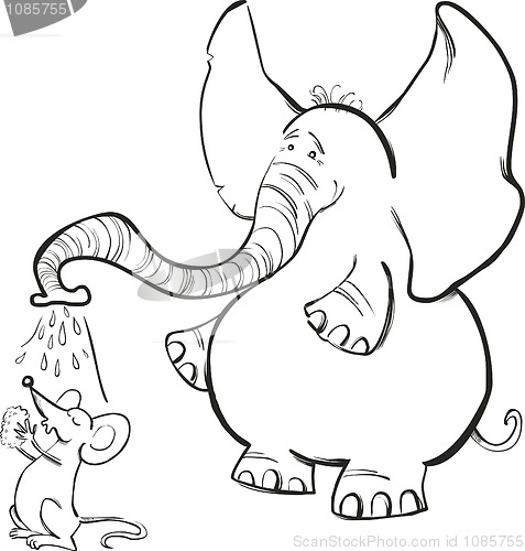 Image of Mouse and Elephant for coloring book