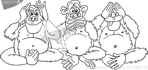 Image of Three monkeys for coloring book