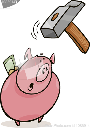 Image of Piggy bank and hammer