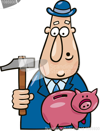 Image of Man with hammer and piggy bank