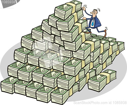 Image of Businessman climbing on money mountain