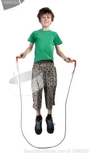 Image of The boy jumping rope, isolated