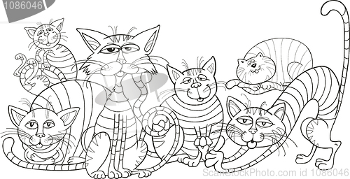 Image of color cats group for coloring book