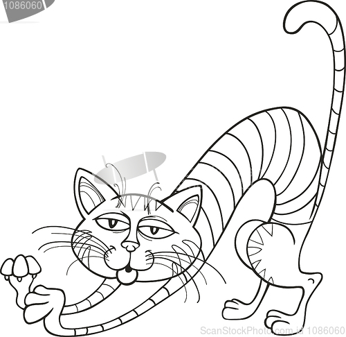 Image of Cat stretching for coloring book