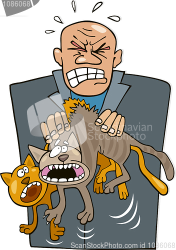 Image of Angry man with cats