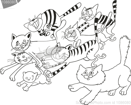 Image of Running cats for coloring book
