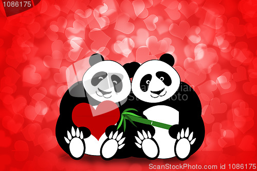 Image of Happy Valentines Day Panda Couple Hearts Bokeh