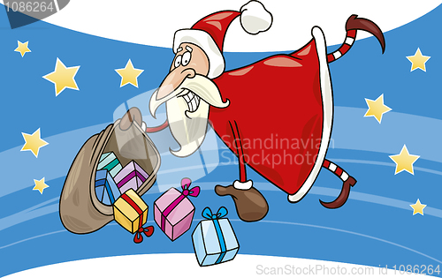 Image of flying santa with gifts