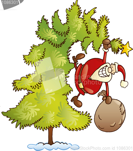Image of Santa with sack on christmas tree