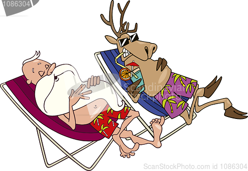 Image of santa and reindeer having a rest