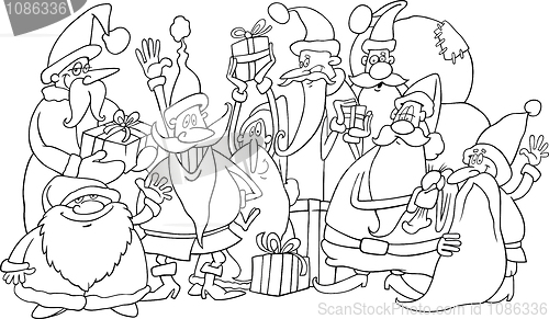 Image of santa clauses group for coloring