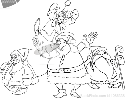 Image of santa clauses group for coloring