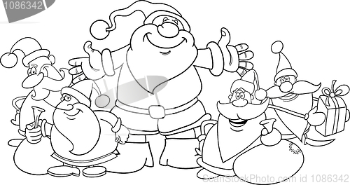 Image of santa clauses group for coloring