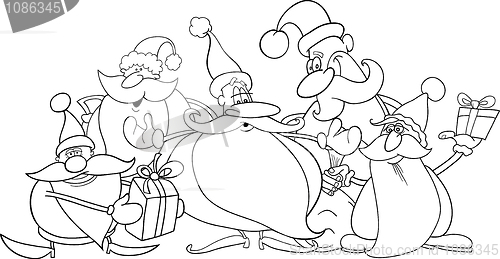 Image of santa clauses group for coloring