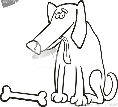 Image of Dog with bone for coloring book