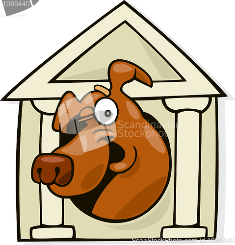 Image of Dog in classic doghouse