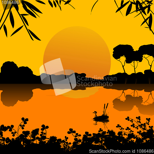 Image of sunset on a lake scene