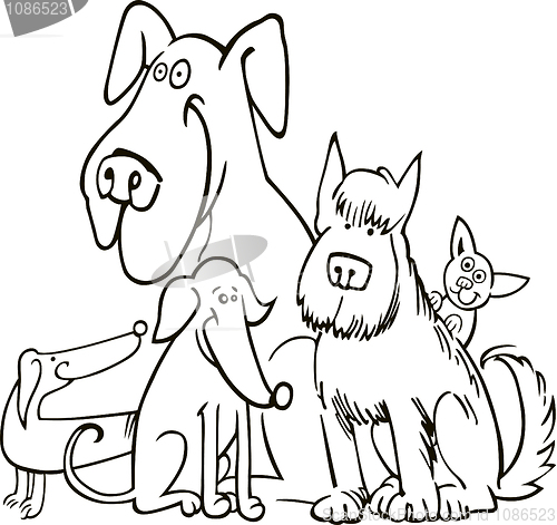 Image of group of five dogs for coloring