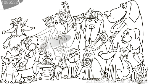 Image of group of Cats and Dogs for coloring