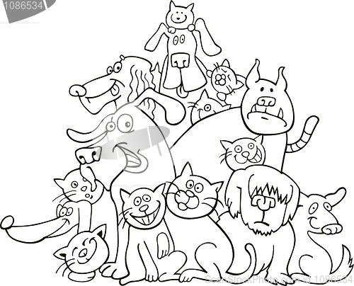 Image of cats and dogs for coloring