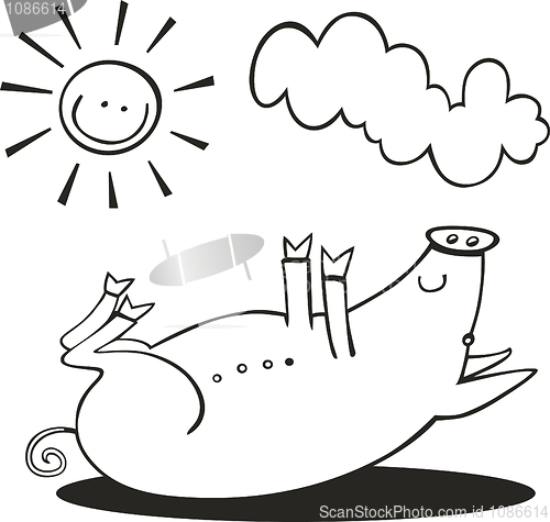 Image of Pig take sunbath for coloring book