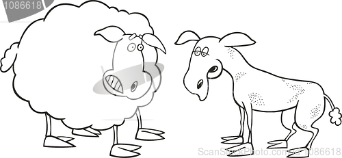 Image of Frightened sheep and shaved one for coloring book