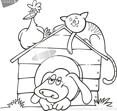 Image of Happy farm animals for coloring book