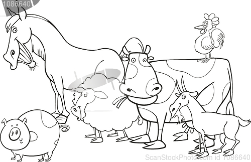 Image of farm animals for coloring book