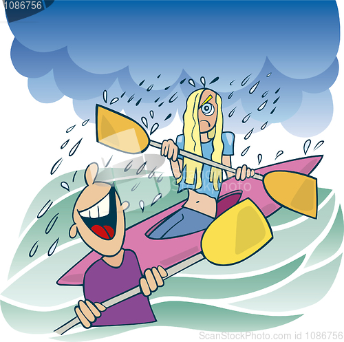Image of Girl in kayak and laughing boy