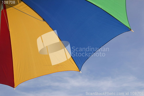 Image of coloured parasol against a blue sky