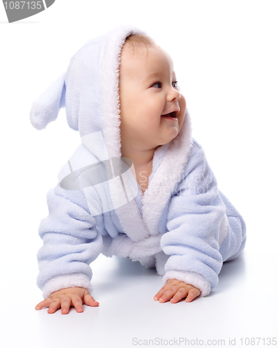 Image of Cute child in bathrobe