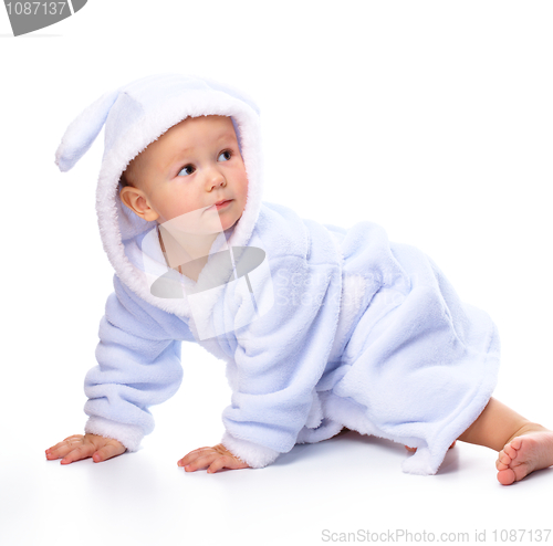 Image of Cute child in bathrobe