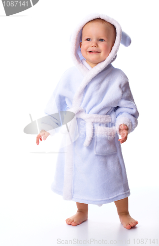 Image of Cute child in bathrobe