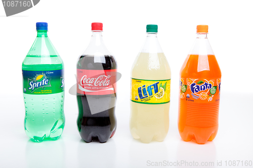 Image of Bottles of carbonated softdrinks soda drink