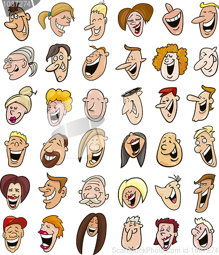 Image of huge set of laughing people faces 