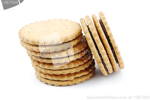 Image of Chocolate cookies stack on white