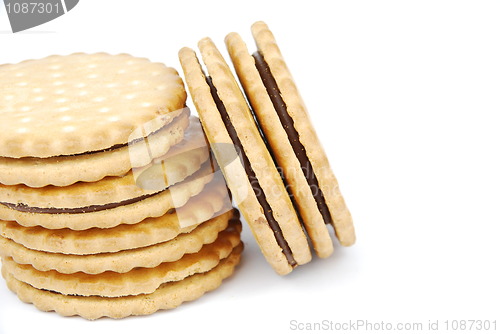 Image of Chocolate cookies stack on white