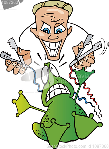 Image of Crazy scientist and frog