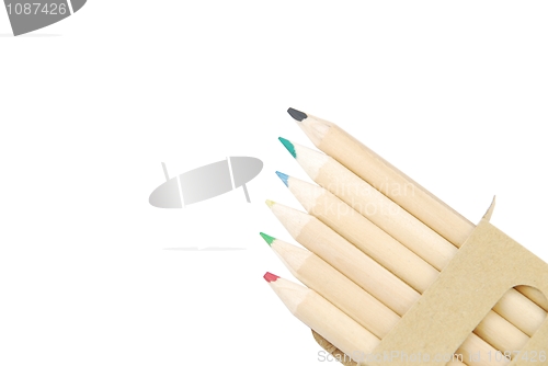 Image of Colour pencils in pencil case on white