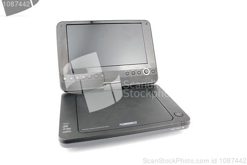 Image of Black portable DVD player on white